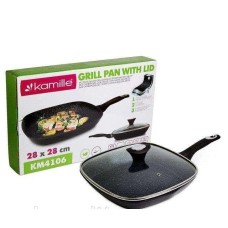 Сковорода-гриль Kamille из алюминия с крышкой 28 см КМ 4106