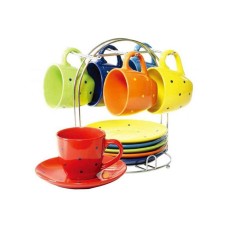 Чайний набір Wellberg Glamour 6 чашок 220 мл і 6 блюдець на підставці WB-23607