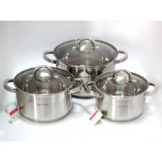 Набор больших кастрюль (2.8, 3.8, 6.5 литров) 6 предметов Kamille KM-5629S