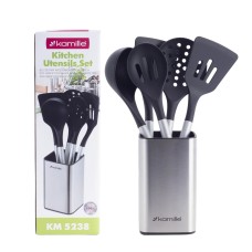 Набір кухонних приналежностей Kamille з підставкою 6 предметів з нержавіючої сталі KM-5238