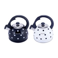 Чайник Kamille Черный в белый горох 2л из нержавеющей стали со свистком для индукции и газа KM-1070