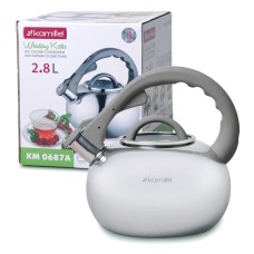 Чайник Kamille глянцевый, серая ручка, стекло крышка, для всех типов плит объем 2.8 л   KM-0687A