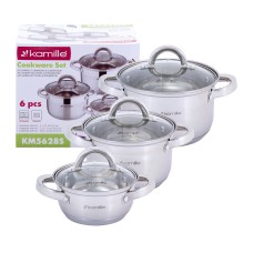 Набор кастрюль 6 предметов (1л, 1.8л, 2.5л; ) из нержавеющей стали Kamille KM5628S