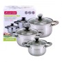 Набор кастрюль Kamille из нержавеющей стали 6 предметов для индукции и газа (1.0л, 1.5л, 2.0л) KM-4926