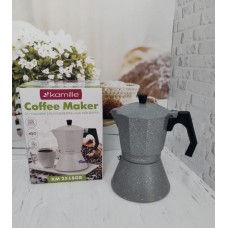 Кавоварка 450 мл алюмінієва гейзерна з ШИРОКИМ індукційним дном Kamille 2518GR (сірий мармур)