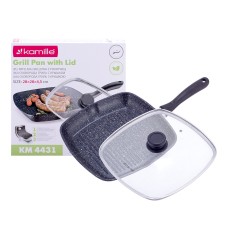 Сковорода-гриль Kamille 28см с крышкой и антипригарным покрытием из литого алюминия KM-4431