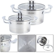 Набор кастрюль Kamille из нержавеющей стали 4 предмета для индукции и газа (1.7л, 2.4л) KM-5860