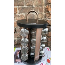 Набір ємностей Kamille для спецій каркас НЕРЖ сталь на круглому підставці 16шт KM-7041