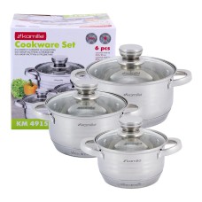 Набор кастрюль Kamille из нержавеющей стали 6 предмета для индукции и газа (1.5л, 2.0л, 3.0л) KM-4915
