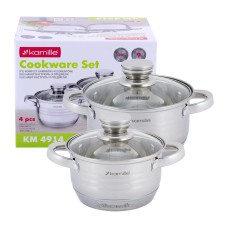 Набор посуды Kamille из нержавеющей стали 4 предмета для индукции и газа (1.5л, 2.0л) KM-4914