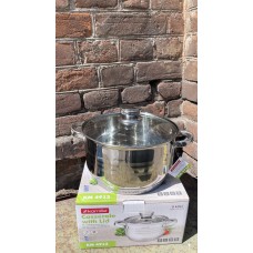 Каструля з кришкою Kamille 5.0л з нержавіючої сталі та порожніми ручками для індукції та газу KM-4913