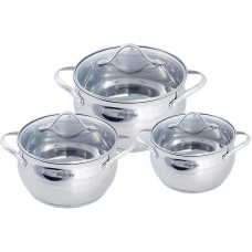 Набір важких каструль Kamille з нержавіючої сталі 6 предметів для індукції та газу (2.1л, 3.7л, 6.1л) KM-5911