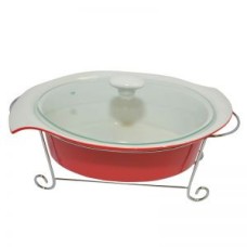 Мармит 1,4 л коралового кольору зі скляною кришкою Krauff