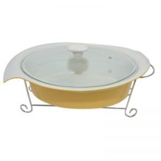 Мармит 2 літри бежевого кольору зі скляною кришкою Krauff