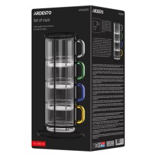 Набір чашок Ardesto 350мл, 4шт, боросиликатне скло, прозоре