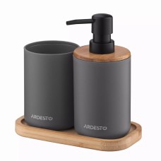 Набір для ванної кімнати Ardesto Minimalism 360мл, 3 предмета, поліпропілен, бамбук, темно-сірий ARHB3110GB