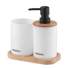 Набір для ванної кімнати Ardesto Minimalism 360мл, 3 предмета, поліпропілен, бамбук, темно-сірий