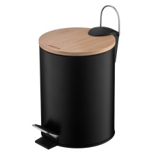 Ведро для сміття Ardesto Minimalism з педаллю, 3л, метал, пластик, бамбук, чорний ARHB3601BB