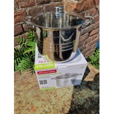 Кастрюля 10,5 л. из нержавеющей стали Kamille KM 5404 со стеклянной крышкой