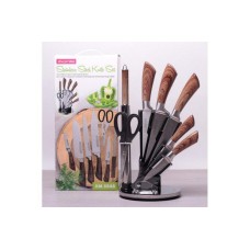 Набор кухонных ножей ( Нож сантоку) и ножницы на подставке  8 предметов Kamille 5048